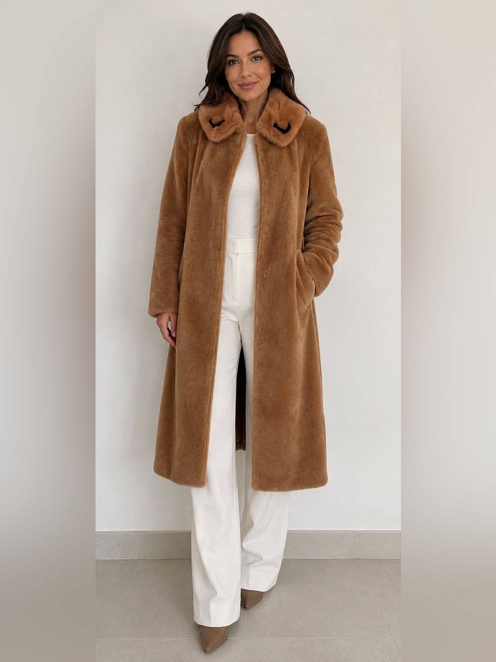 Genuine Shearling Fur Coat with Plush Collar NWT size S